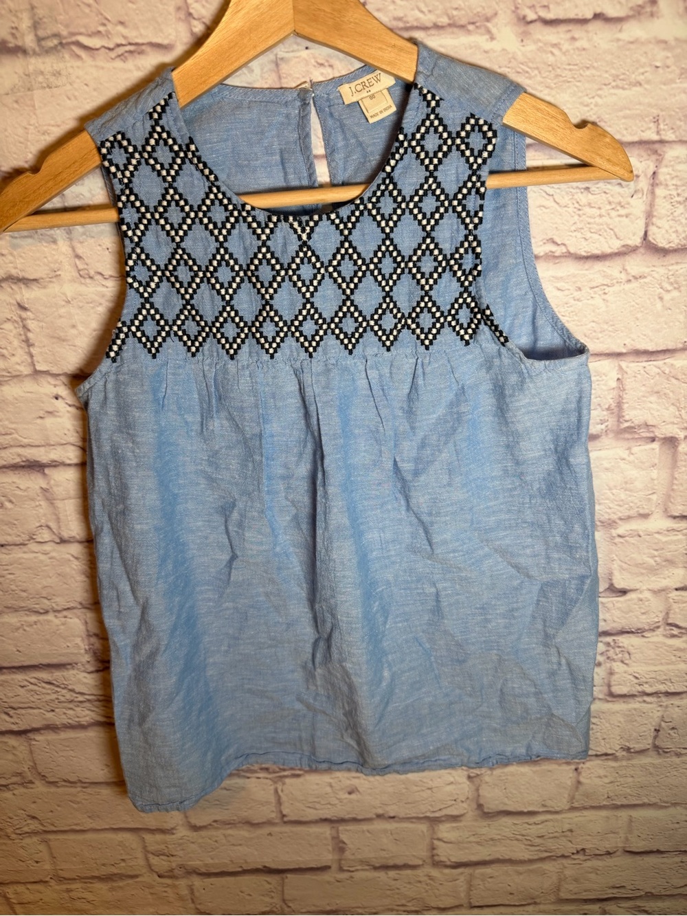 J. Crew Factory Embroidered Chambray Shirt Women's Blue‎ Linen Blend Size 00